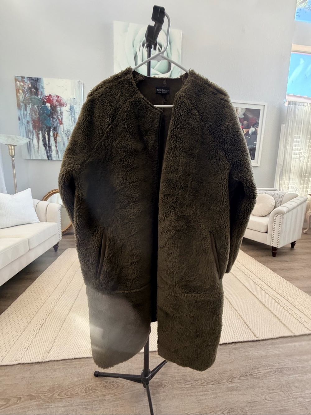 Topshop Olive Green Teddy Coat